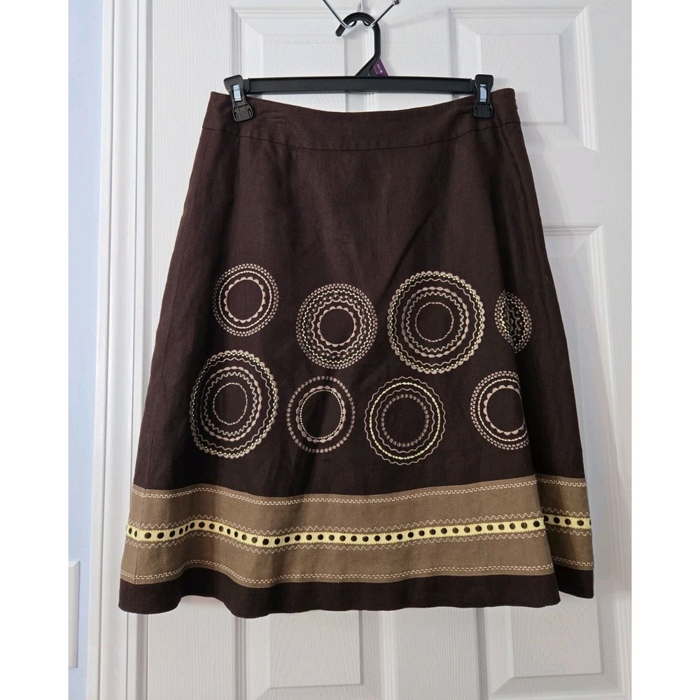 Talbots Womans 100% Linen Skirt Below Knee Brown